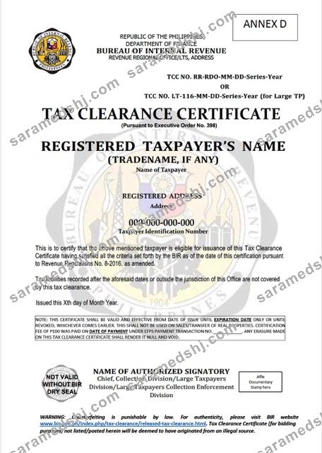 Philippines tax clearance certificate Word and PDF template